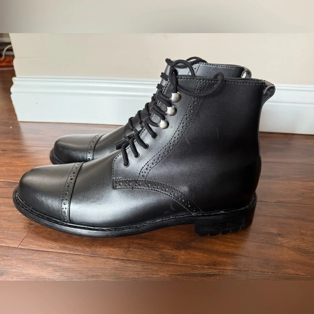 NWOT Damen Frost Paris Black Leather Cap Toe Men's Boots-Size 11